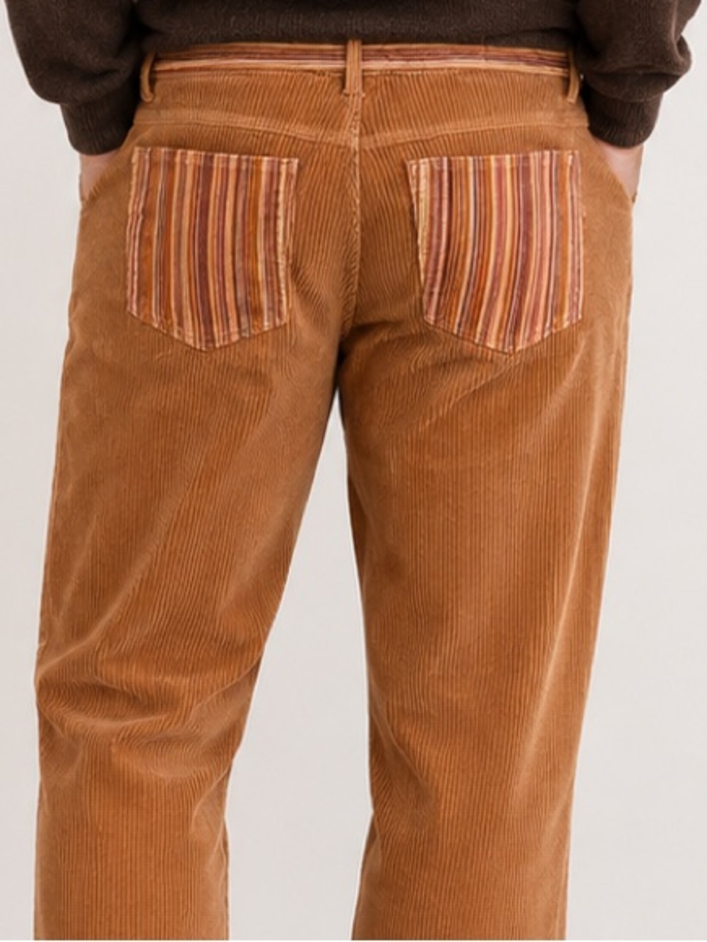 Etro Milano Wide Wale Corduroy Pants IT 52/ US 36 Brown Cognac Striped Trim 🇮🇹